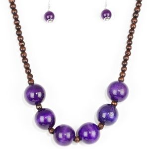 Purple and Brown Beaded Necklace with Earrings
